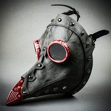 Grey Plague Doctor Masquerade Red Raven Bird Nose Halloween Costume Party Mask Grey Plague Doctor Masquerade Red Raven Bird Nose Halloween Costume Party Mask