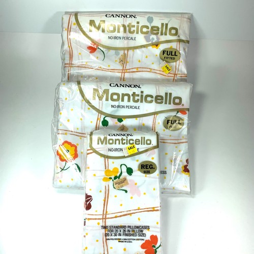 Vtg MOD Complete Full Sheet Set Cottagecore Floral Lace Cannon Yellow No Iron - Picture 2 of 7