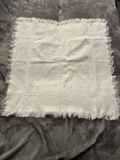 Vintage Pastel Woven Acrylic Baby Blanket Fringe Light Pink White 36  x 36  GUC