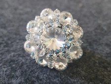 Silver Rhinestone Cocktail Ring adjustable flex band