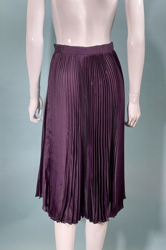 Vintage 70s Pleated Skirt, Eggplant Asymmetrical Hem Midi Skirt 25" W - Picture 5 of 8