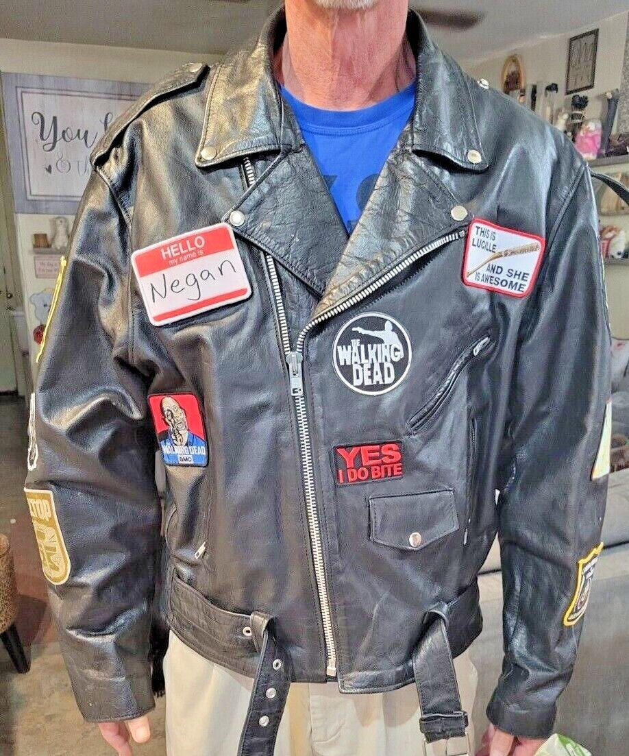 CUSTOM WALKING DEAD LEATHER BIKER JACKET WALKERS NEGAN DARYL WINGS