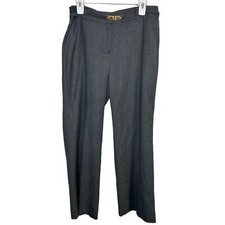 Talbots Heritage Gray Wool Dress Pant Trousers Gold Buckle Belt Detail Size 10P