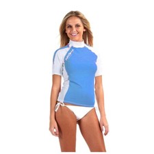 Akona 8 oz Short Sleeve Rash Guard MEDIUM Lt Blue Scuba Snorkel UV Surf Swim