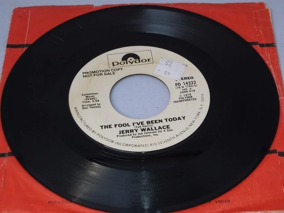 Jerry Wallace: The Fool I've Been Today 1976 US PROMO 7" Foto 2 de 2
