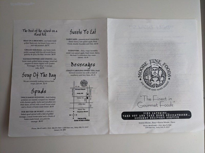 Moore Fine Foods Menu - Holly Hill, FL (probably from 2000s)