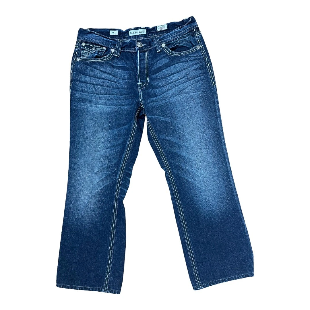 Mek Markham Jeans Straight For Dark Wash Mens Size 32X28 Hemmed Button Fly