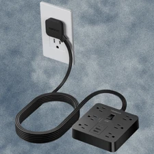 Power Strip with Surge Protection USB C 6 Outlet Thin Plug 5 FT Cord for Desktop