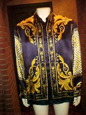 VINTAGE MENS VERSAI BLACK LABEL SILK SHIRT MULTICOLOR UNIQUE GREEK THEME LARGE