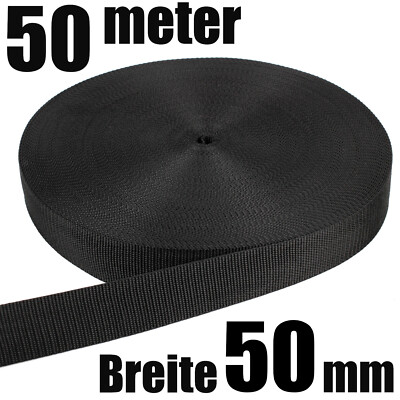 SCHWARZ   50 MM / 50 METER   PP STARK Gurtband Taschengurt Taschenband