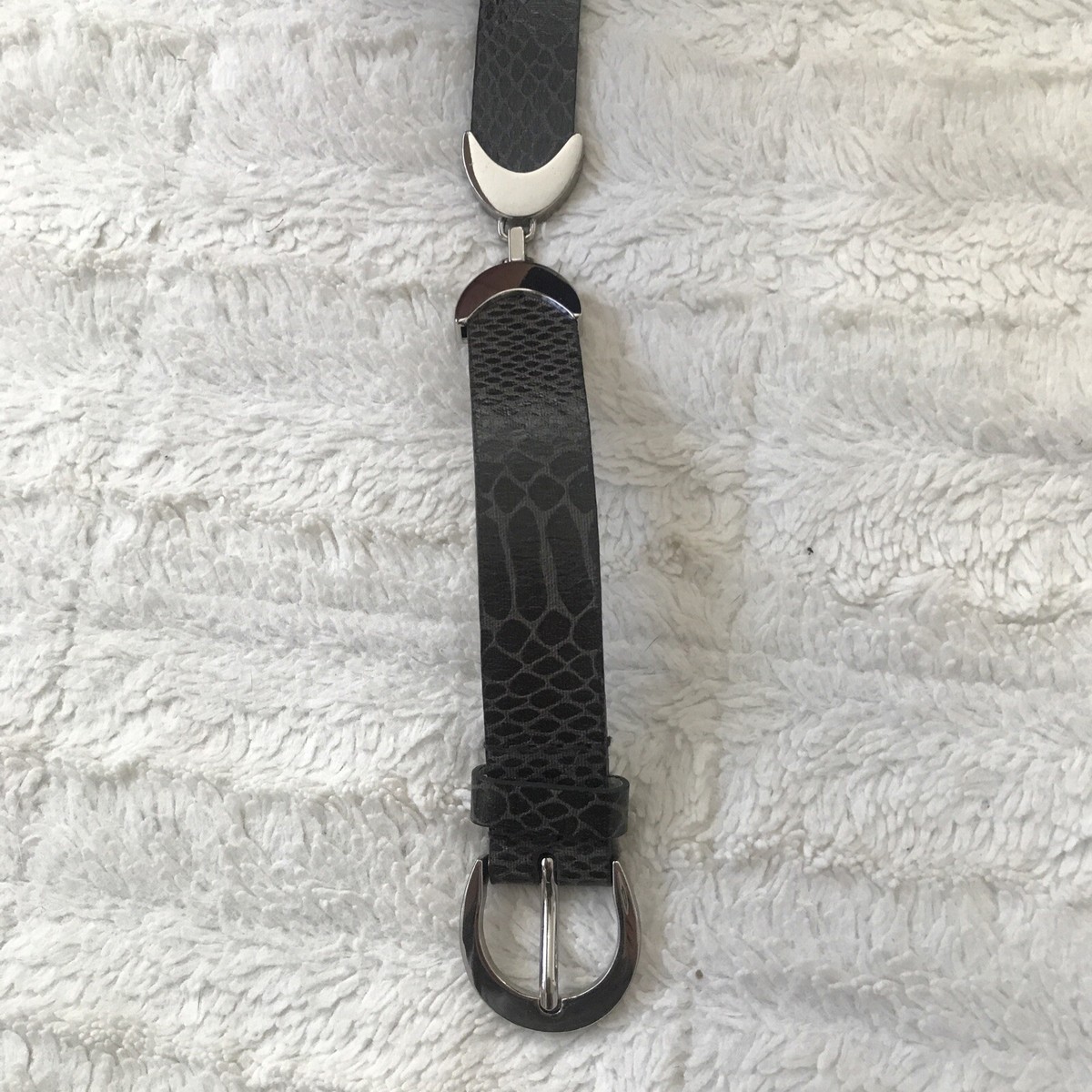 Nine West Black Faux snake python Leather Wide Stretch Belt 