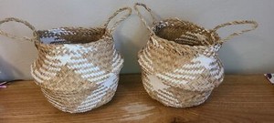 2 Seagrass Belly Basket Woven Flower Planter Pot Storage Box Home Décor Med