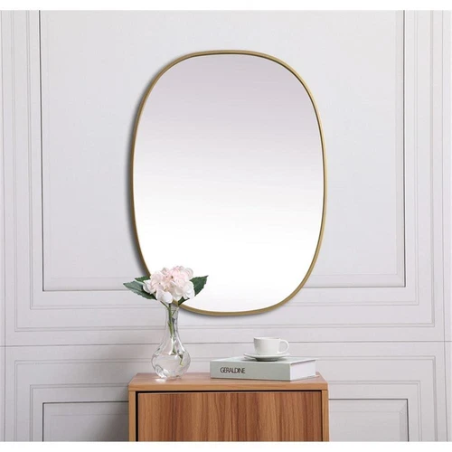 Elegant Decor Brynn 27x36" Oval Modern MDF Wood/Iron Mirror in Brass - Picture 9 of 11