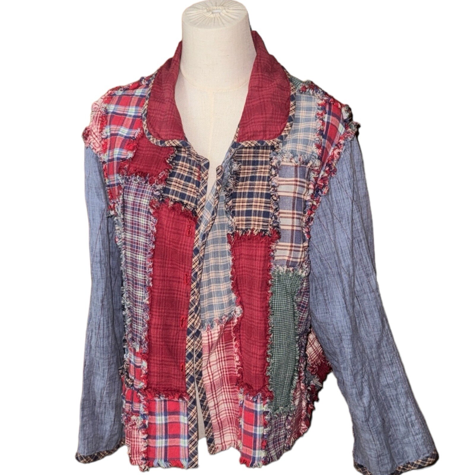 Vintage Patchwork Reversible Shacket Shirt Jacket… - image 2