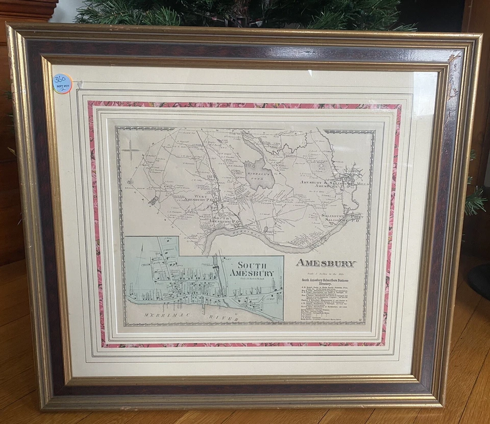 Map of Amesbury, Massachusetts MA - North Shore Framed Antique Atlas Newburyport - Image 2 of 4