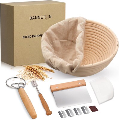 Boxed Sourdough Bread Proofing Basket Banneton Bowl with Liner&Bread Baking Tool