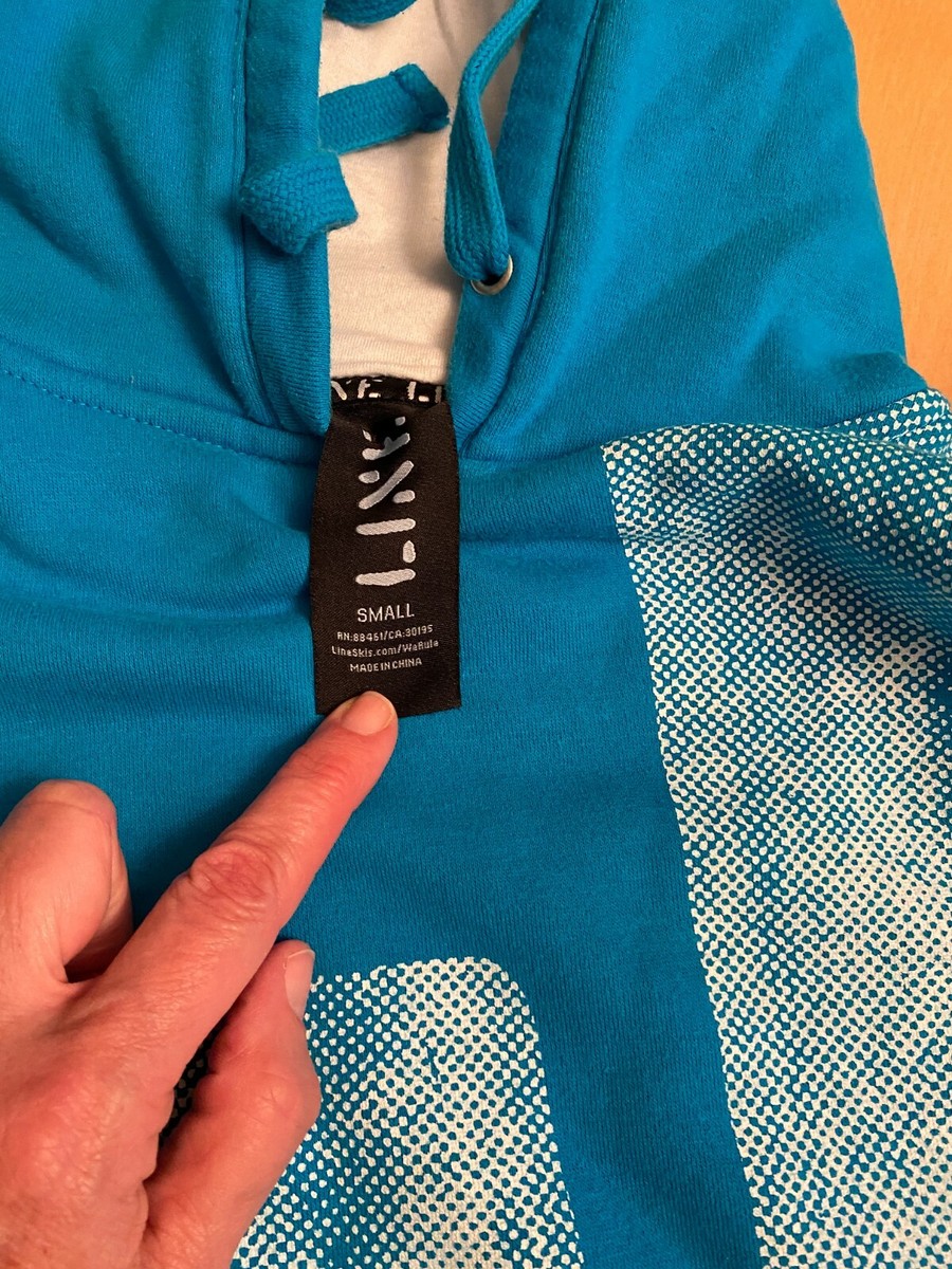 LINE SKIS TURQUOISE BLUE HOODIE SZ S BLOKECORE | eBay