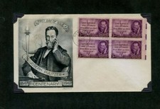 First Day Issue Cancelled  Joseph Pulitzer Centenary 1947 4 Block