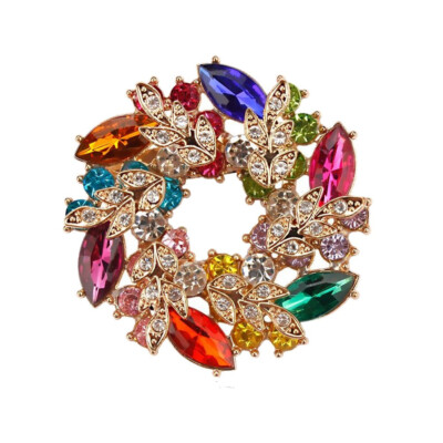Broche Fleur Multicolore - Strass Et Cristal - Acier Doré - Neuf Avec étiquettes