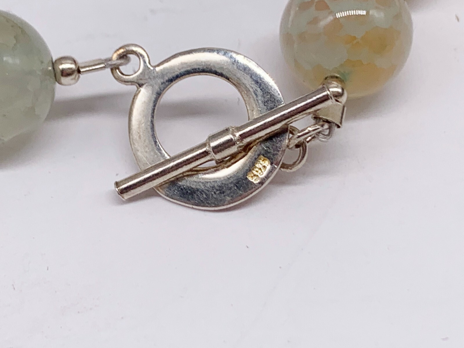 VINTAGE SOLID SILVER HEAVY BEADED AGATE PRETTY LA… - image 7