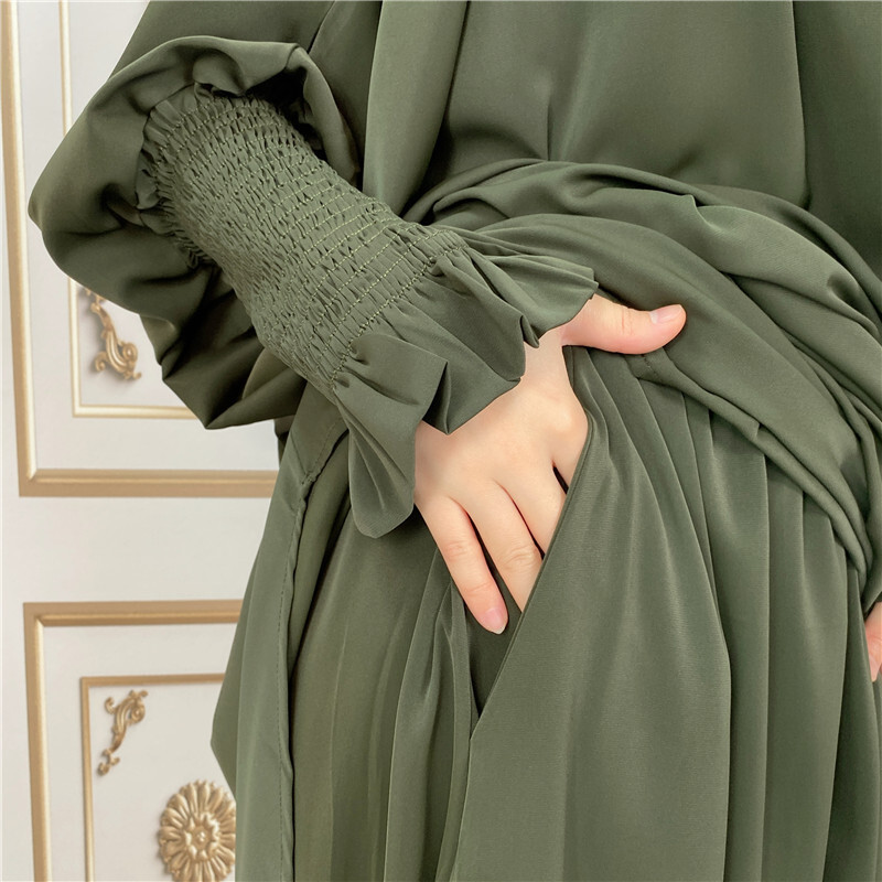 Ramadan Overhead Kaftan Abaya Women Prayer Dress Set Muslim Burqa Modest Robe image 7