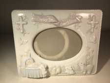 Baby's Baptism RUSS BERRIE  CO hand painted Ceramic Picture Frame 3.5x5"