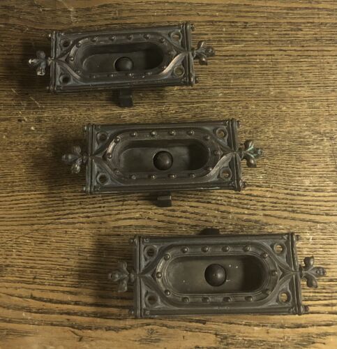 3 Stunning Antique Heavy Bronze Locking Window Lifts or Finger Pulls, c1890’s - Picture 1 of 4