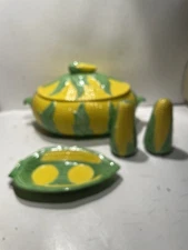Vintage Lot Corn on the Cob Covered Serving Dish Casserole Salt/pepper Dishes 0