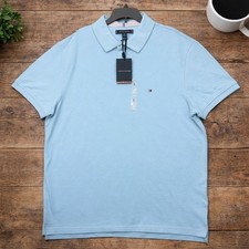NEW Tommy Hilfiger Polo Shirt Light Blue Men's L 1985 Classic Fit Short Sleeve