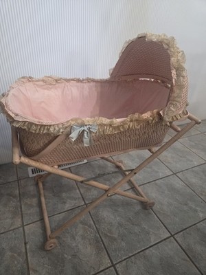 Vintage MidCentury (Mid 50s) Pink Wicker Baby Bassinet/Cradle With