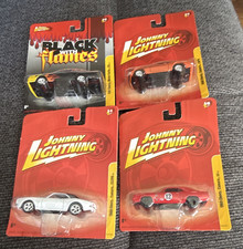 Johnny Lightning 1:64 Black with Flames 4-Car Lot 68-69 Camaro  87 Monte Carlo