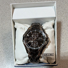 Seiko Solar Men's Black Stainless Steel Quartz Chronograph Alarm Date w/ Box