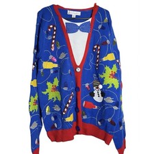 NEW Jolly Sweaters Ugly Christmas Sweater Mens Large Blue Holiday Sequin Snowman