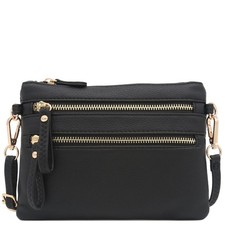 Multi Zipper Pocket Small Wristlet Crossbody Bag Black