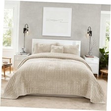 Quilt Set King Size 98x106 Luxurious Velvet Bedding Sets with King-98x106 Beige