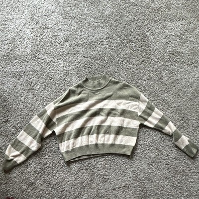 Divided by H&M Green/Beige Striped Mock Neck Long Sleeve Knit Pullover Sweater S