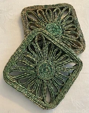 Vintage Woven Wicker Trivets Rattan Raffia Hot Pads Boho Wall Decor Set Of 2