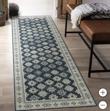 Wyatt & Ash, 2 ft x 6 ft Machine Washable Runner | Navy Beatrice