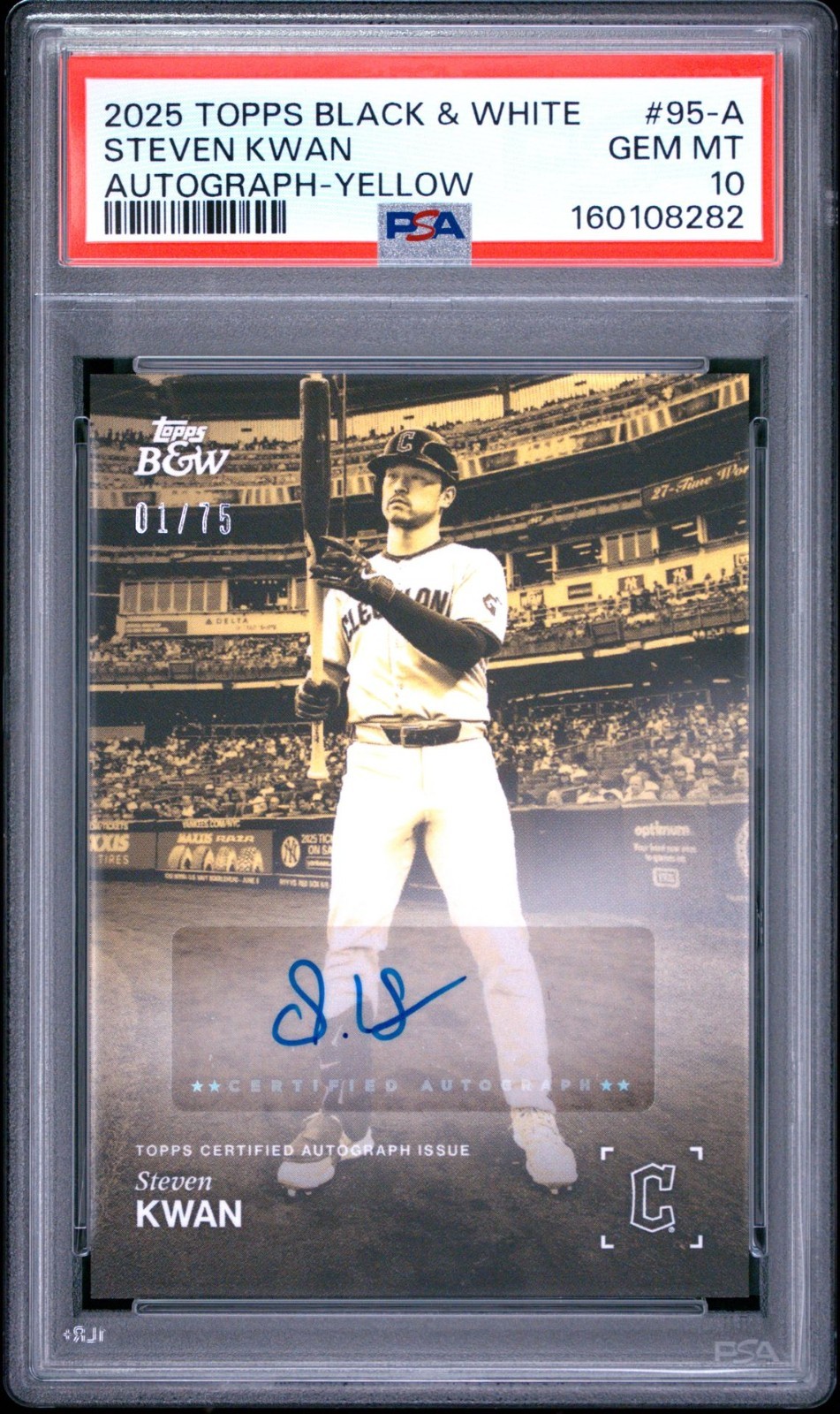 2025 Topps Black & White STEVEN KWAN YELLOW Parallel AUTO 01/75 PSA 10 GEM MINT
