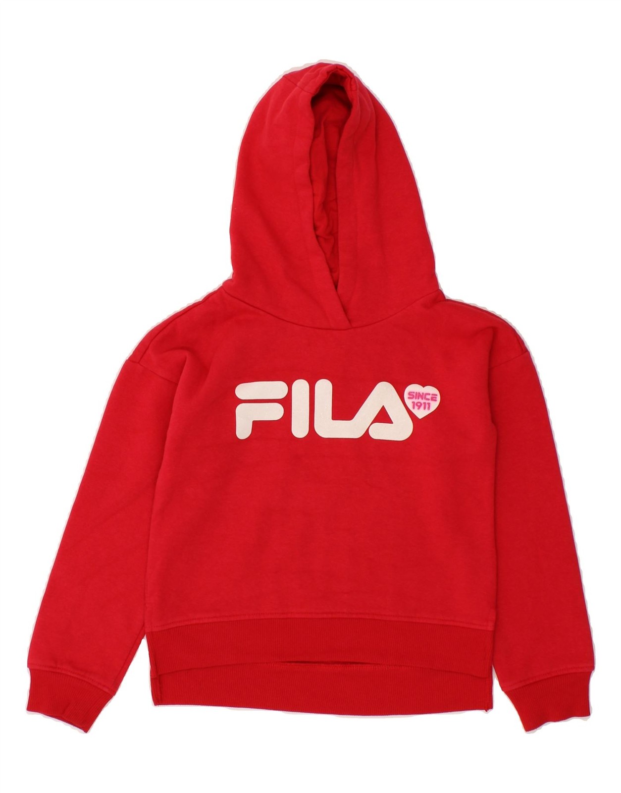 FILA Maglione con Cappuccio Grafico Bambina 7 8 Anni Piccolo Rosso Cotone BY10