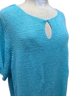 WHITE STAG Sweater Top Woman's Plus Size 26W-28W Short Sleeve Teal Textured Knit