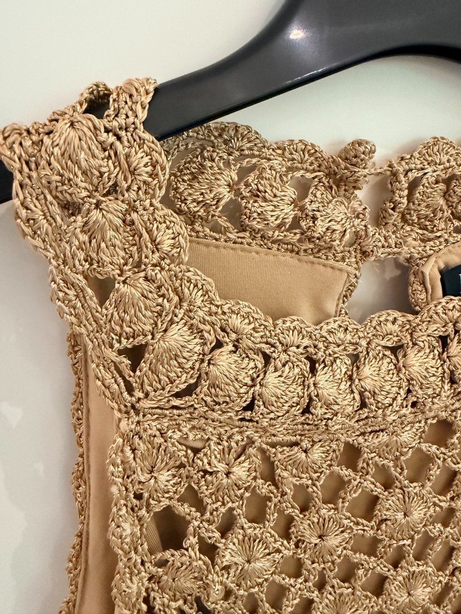 I.N.C International Concepts Petite Gold Crochet Womens Dress Sz Petite L Large View 3