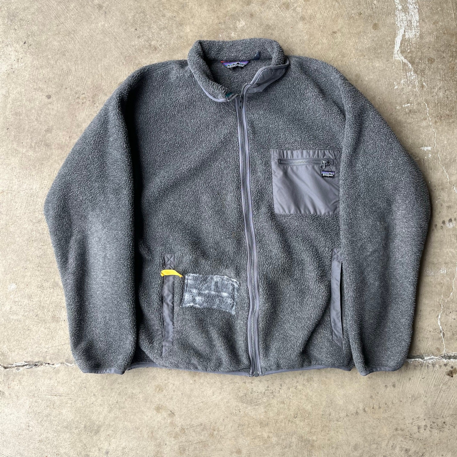 Vintage 90s Patagonia Deep Pile Gray Zip Jacket Made in USA Size Large