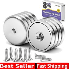 8 Pack Neodymium Magnet Cup, 100 LBS Rare Earth Magnets with Countersunk Hole...