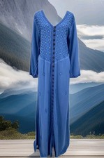 Soft Surroundings Full length Dress  Extra Large Tall Blue Embroidered Buttons