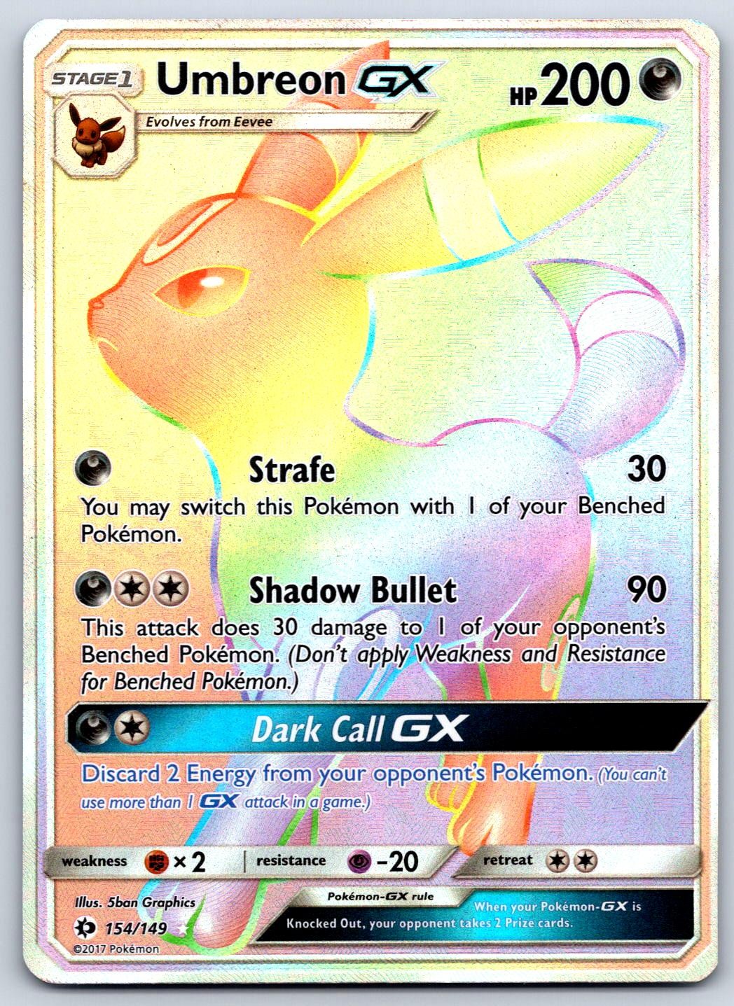 Umbreon GX (Rainbow) Sun & Moon 154/149 Secret Rare Pokemon Card LP