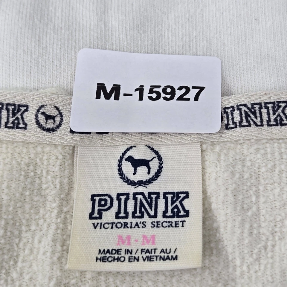 Sudadera ROSA Victoria's Secret Mujer M Blanca Campus Rayas LOVE Foto 2 de 4