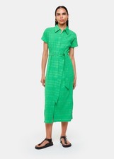 Whistles Green Millie Textured Belted Midi Dress Size 10 RRP £159