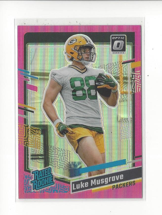 2023 Donruss Optic Rated Rookies Preview Pink #337 Luke Musgrave Rookie Packers