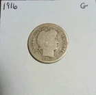 1916 Barber Dime - Good 90% Silver - Free Shipping